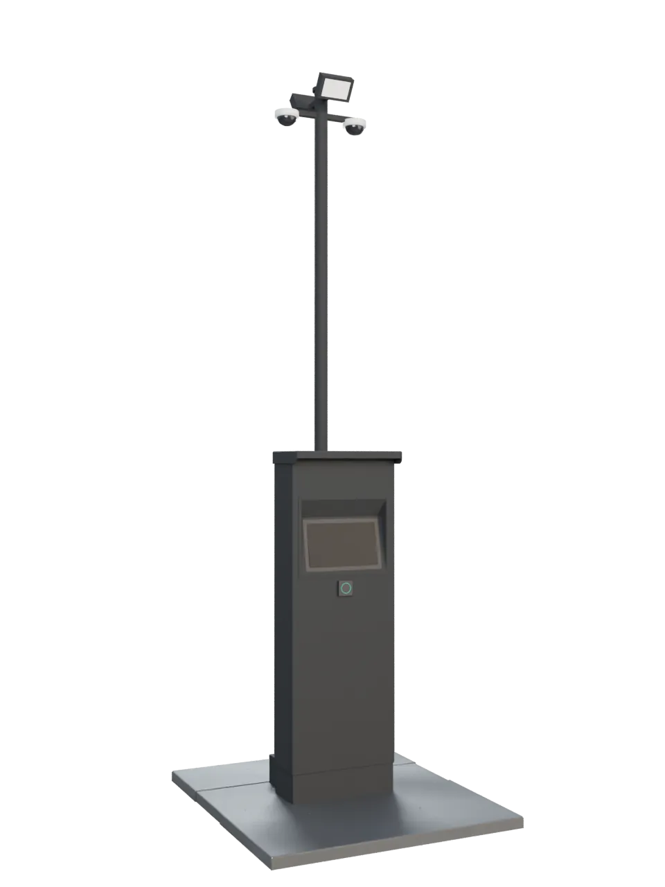 ARANOS Baustellenterminal am Bauzaun: Mast mit zwei Kameras, Touchscreen und RFID-Leser